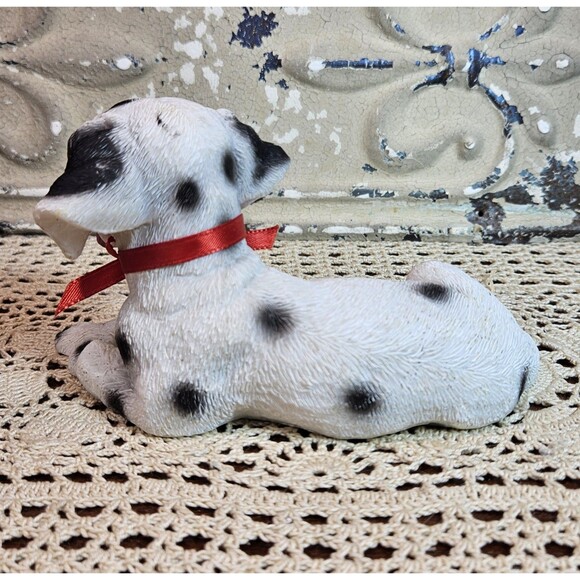 Adorable Dalmatian Puppy Dog Figurine Shelf Sitter White Spotted Red Bowtie - Picture 3 of 8